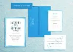 Painted Blue Border Spanish & English Elegant Wedding Invitation