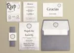 Rustic Silver Spanish & English Elegant Wedding Invitation