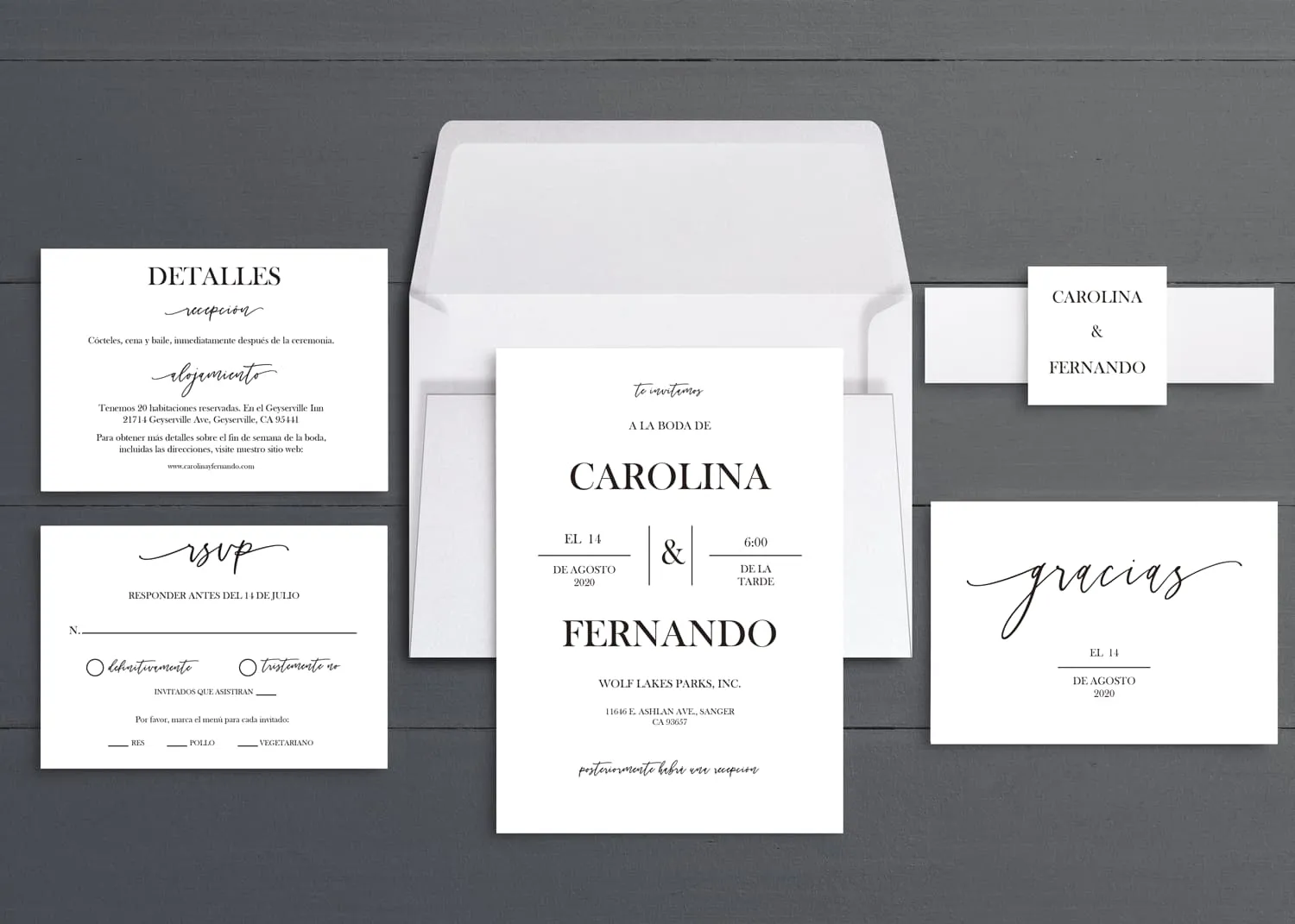 Simply Classic Spanish & English Elegant Wedding Invitation