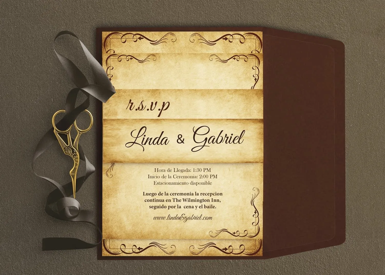 Rustic Burgundy Spanish & English Elegant Wedding Invitation