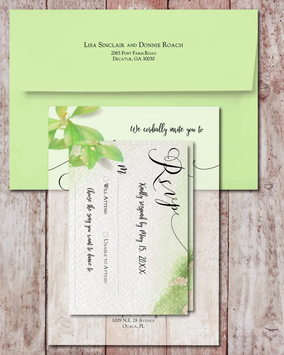 Corner Minimalist Leaves Acrylic Wedding Invitation