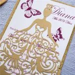 CL-PF-57 M-N Midnight Peacock Feather Pocket Laser Cut Wedding Invitation