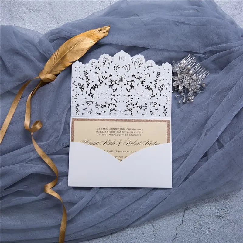 CL-WRAP-57 N-N Gray Lace and Key Laser Cut Wedding Invitation