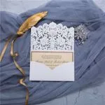 CL-WRAP-57 N-N Gray Lace and Key Laser Cut Wedding Invitation