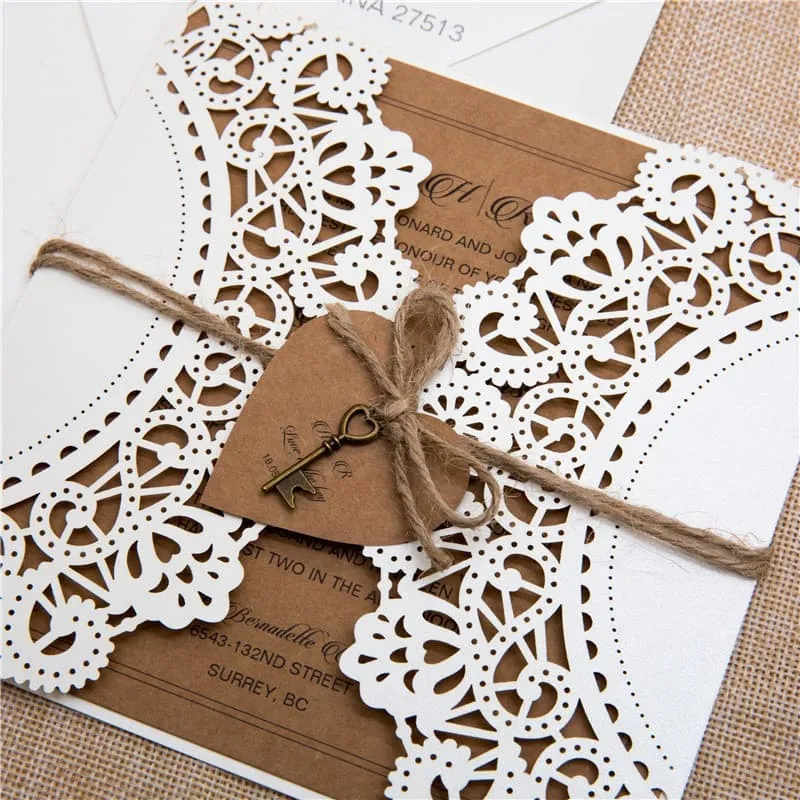 CL-WRAP-66 NMM White Leaves and Vines Laser Cut Wedding Invitation