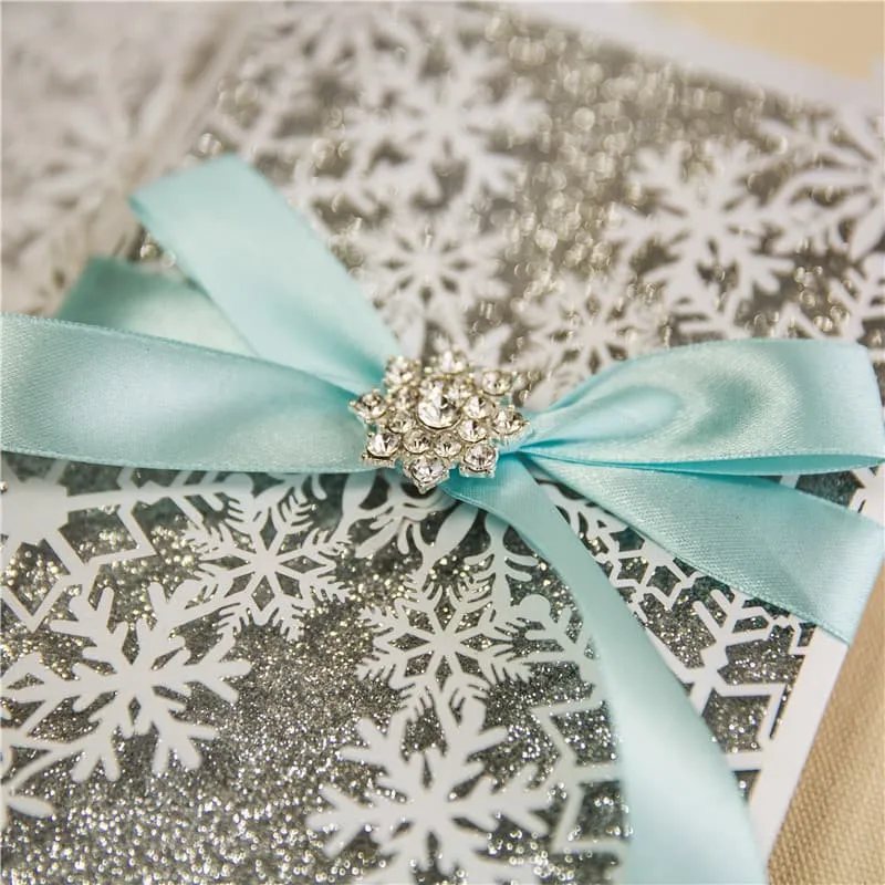 CL-SLIDER-66 MMM White Fleur De Lis Laser Cut Wedding Invitation