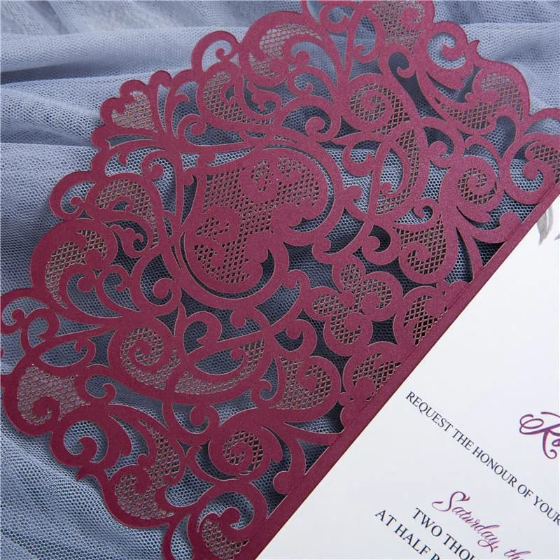 Ivory Floral Laser Cut Wrap Wedding Invitation