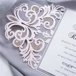 Silver Lace Glittery Laser Cut Wrap Wedding Invitation