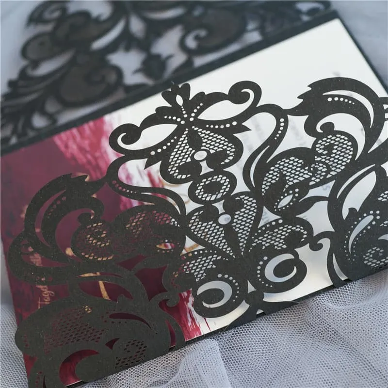 White Lace Tri-Fold Laser Cut Wedding Invitation
