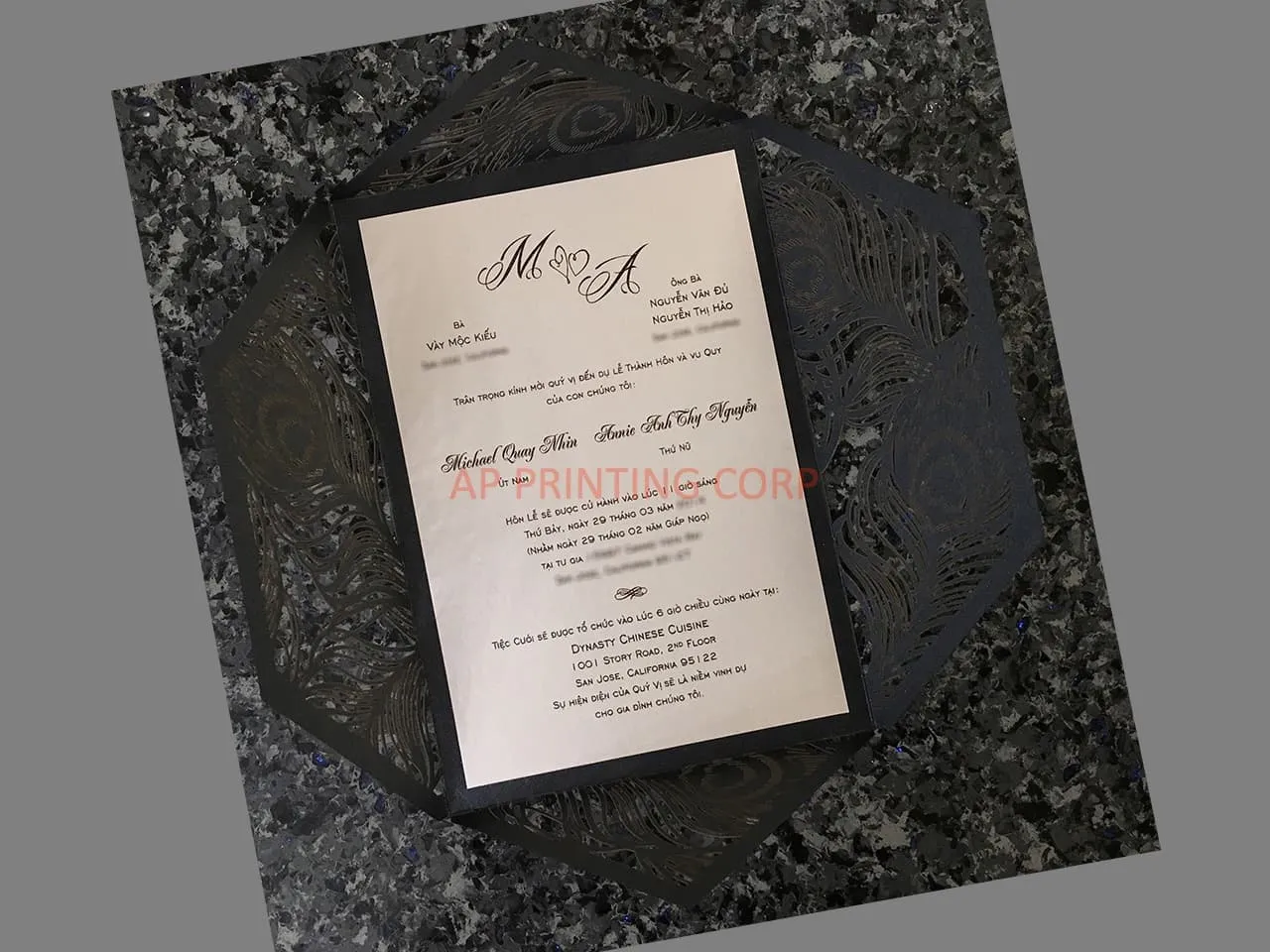 CL-SLIDER-58 M-M Red Peony Tall Slider Laser Cut Wedding Invitation