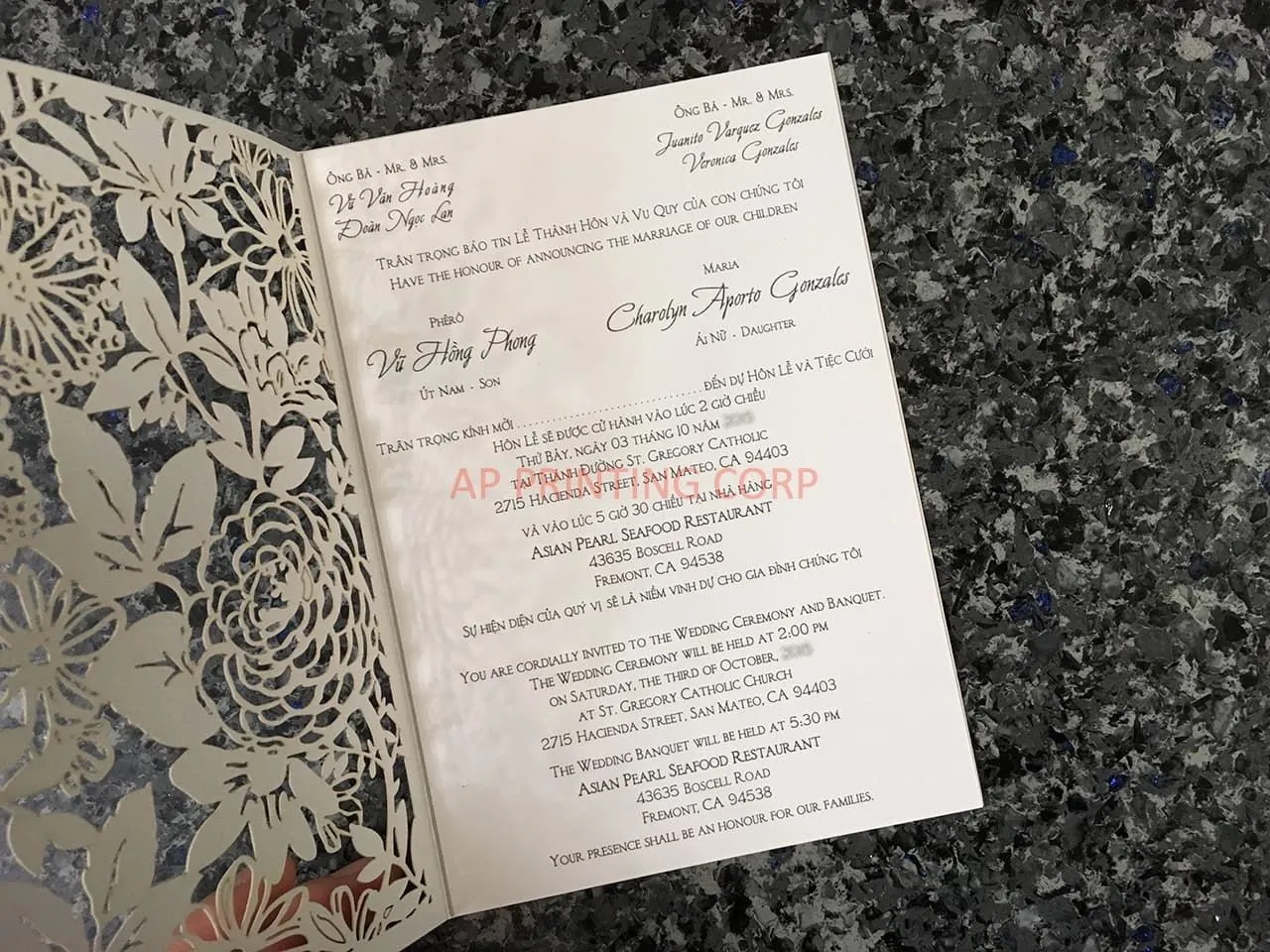 CL-WRAP-57 M-M Gold Flowers and Butterfly Wrap Laser Cut Wedding Invitation