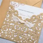 CL-WRAP-57 M-N White Flourish Wrap with Ribbon Laser Cut Wedding Invitation