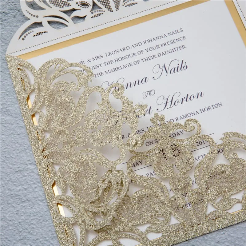 Navy Floral Wrap Laser Cut Wedding Invitation