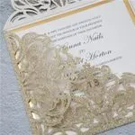 Navy Floral Wrap Laser Cut Wedding Invitation
