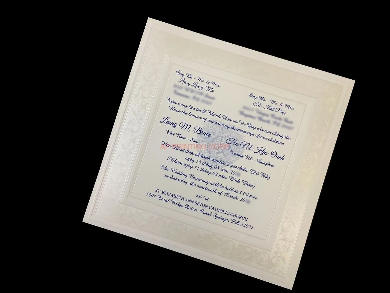 Fancy Pearl Border [CC-25] Vietnamese & English Wedding Invitation