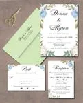 Blue Roses Leaves Simple Flat 5x7 Wedding Invitation