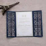 Gold Floral Diamond Drop Laser Cut Wedding Invitation