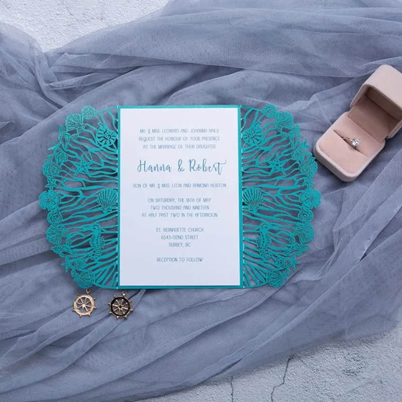 Gold Floral Foil Laser Cut Wrap Wedding Invitation
