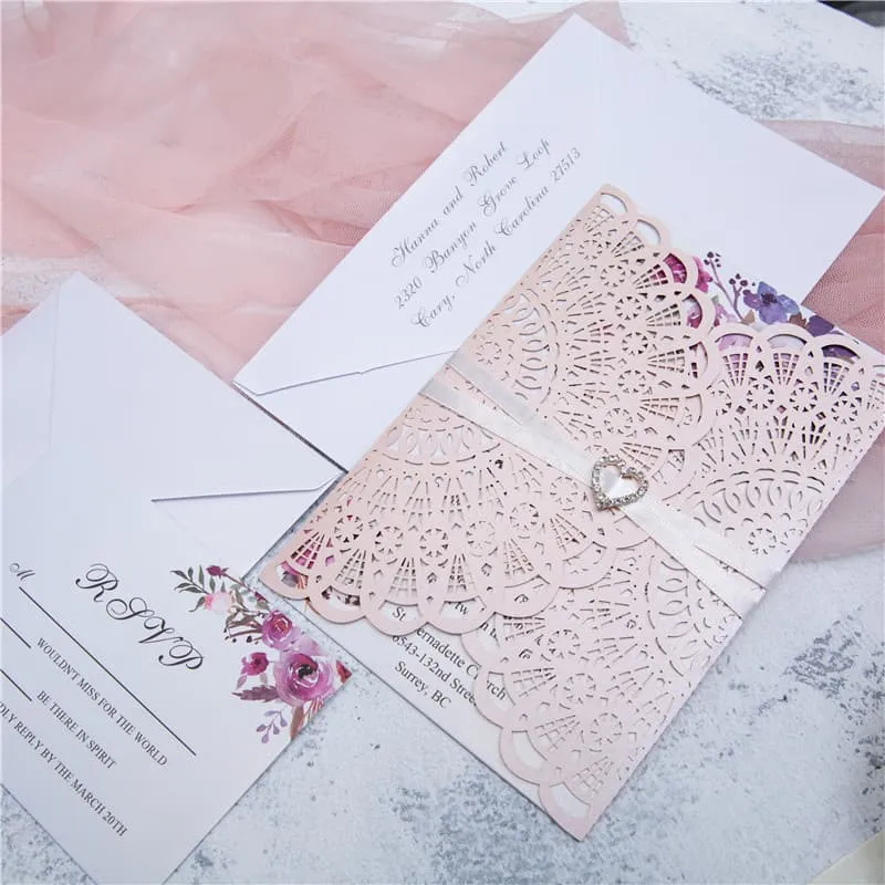 Graceful Lace Laser Cut Wedding Invitation