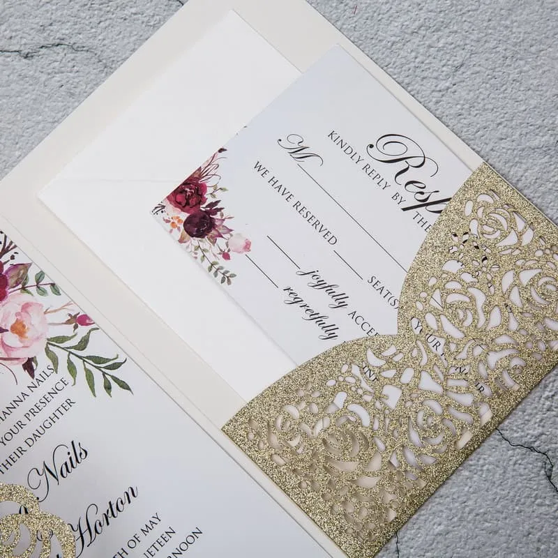 Purple Laser Cut Pattern Wedding Invitation