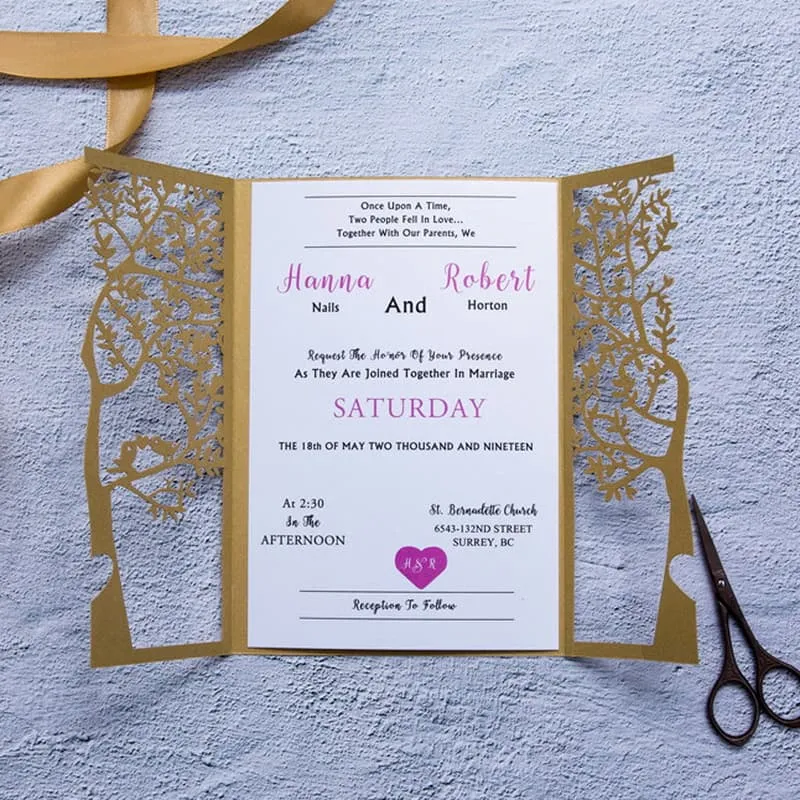 Silver Lace Foil Laser Cut Wrap Wedding Invitation