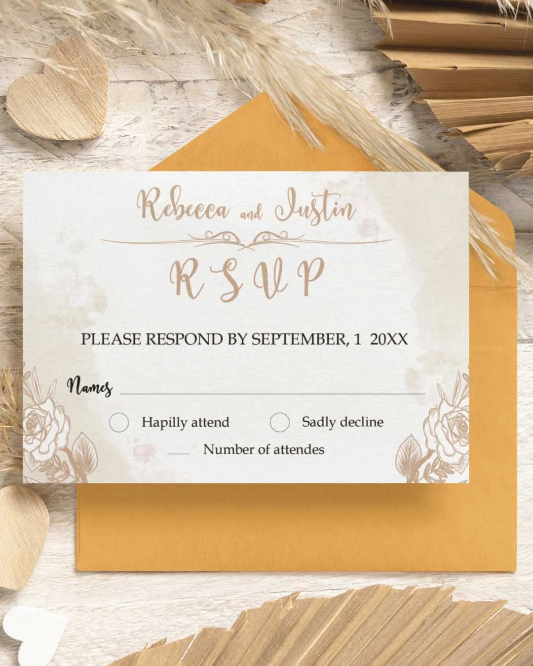 Handmade Flower Silhouettes Simple Flat 5x7 Wedding Invitation