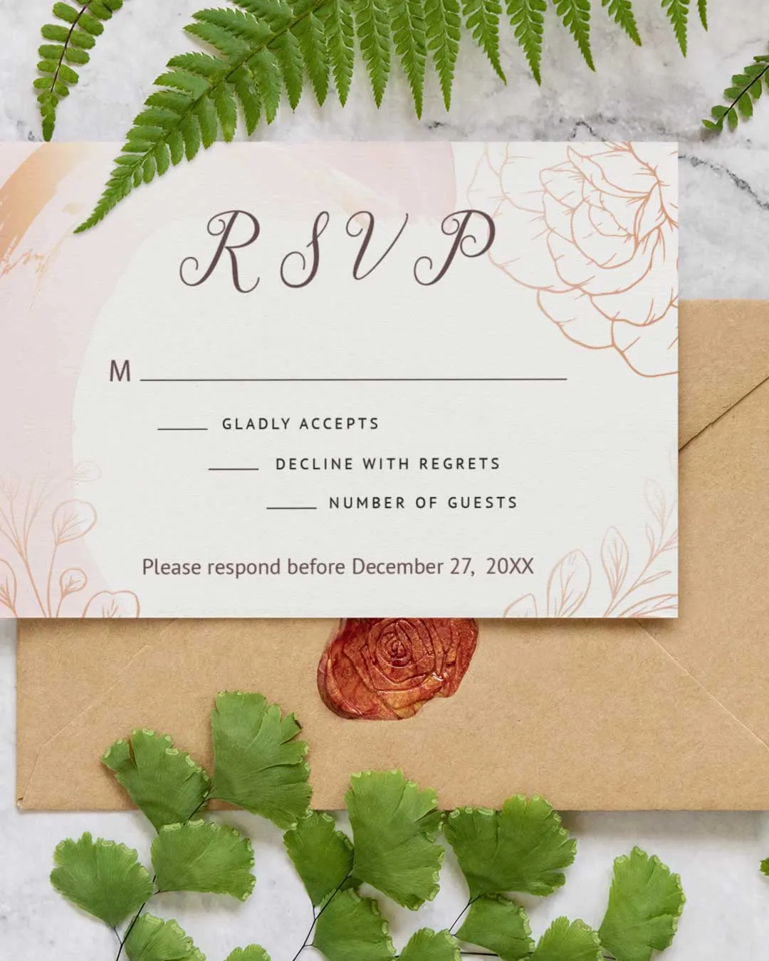 Pink Paint Strokes Simple Flat 5x7 Wedding Invitation