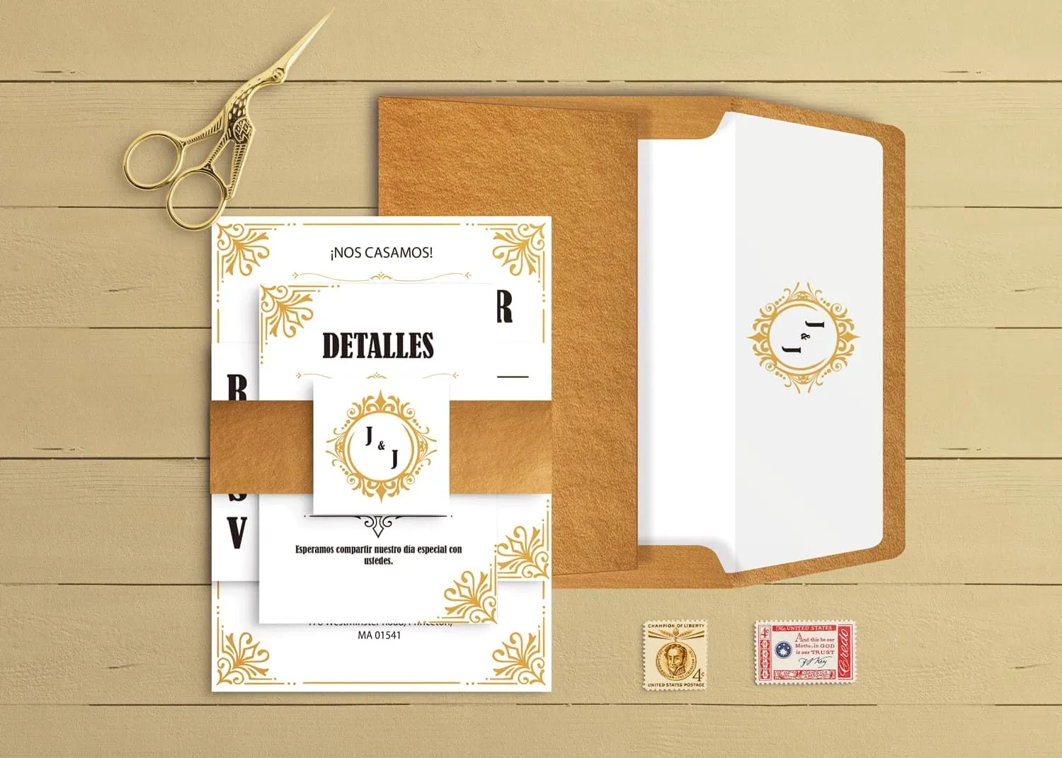 Classic Gold Spanish & English Elegant Wedding Invitation