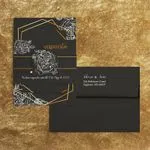 Gold Geometric and White Floral Spanish & English Elegant Wedding Invitation