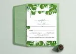 Monstera Green Leaves Spanish & English Elegant Wedding Invitation