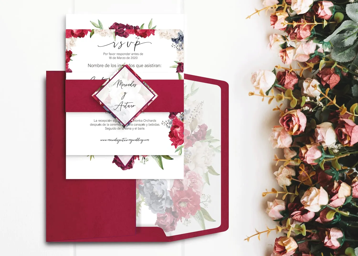 Red Diamond Spanish & English Elegant Wedding Invitation