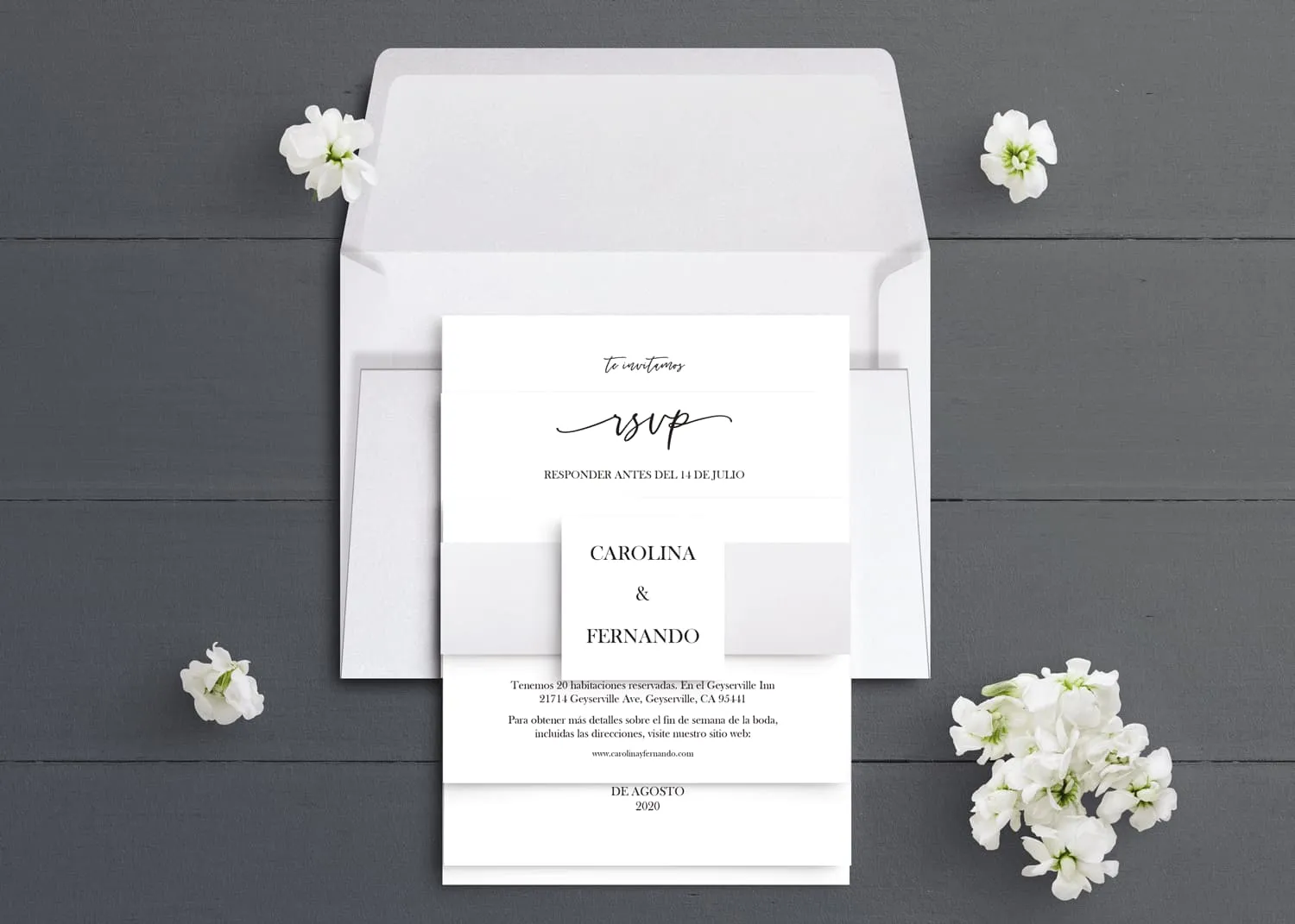 Simply Classic Spanish & English Elegant Wedding Invitation