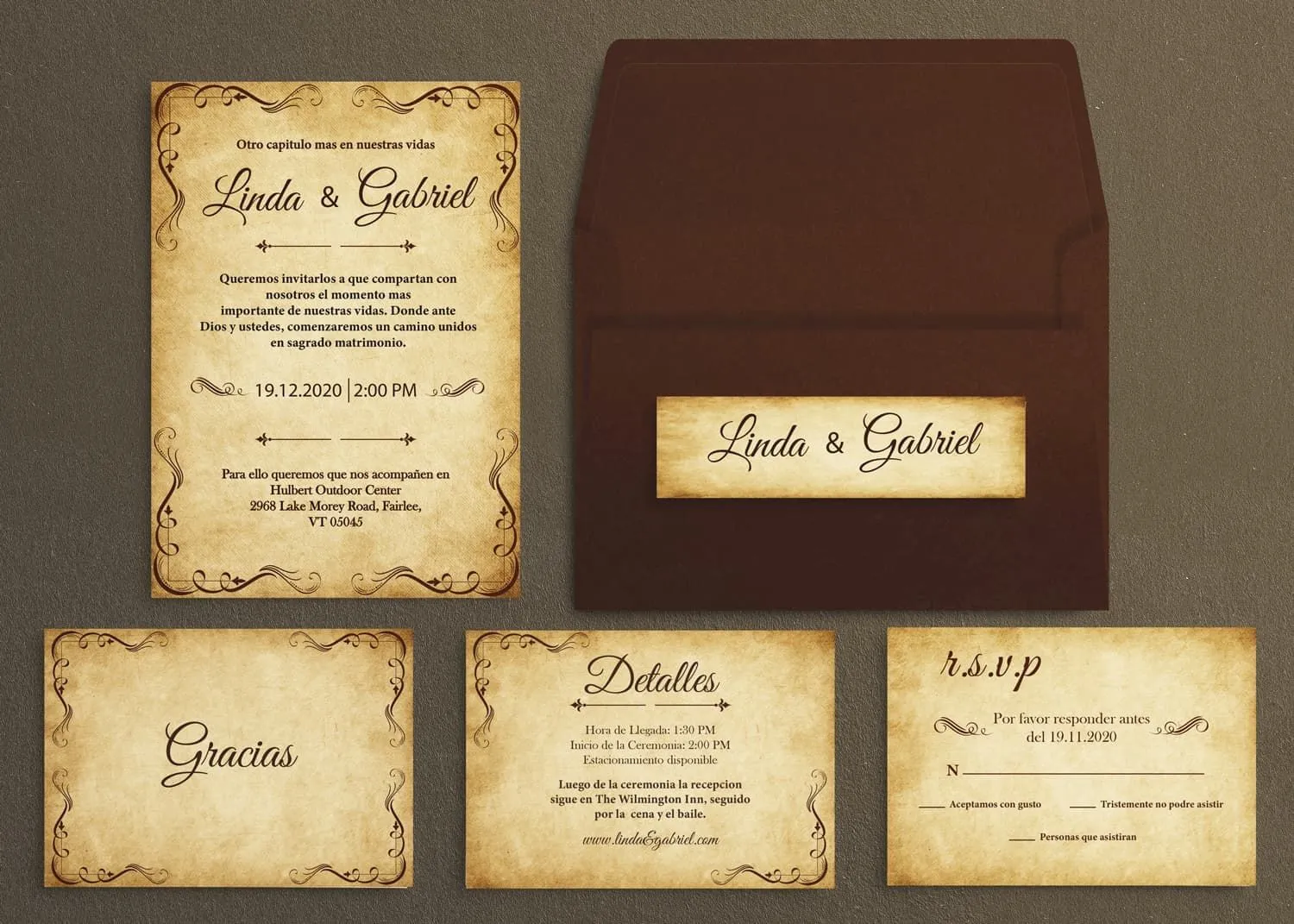 Rustic Burgundy Spanish & English Elegant Wedding Invitation