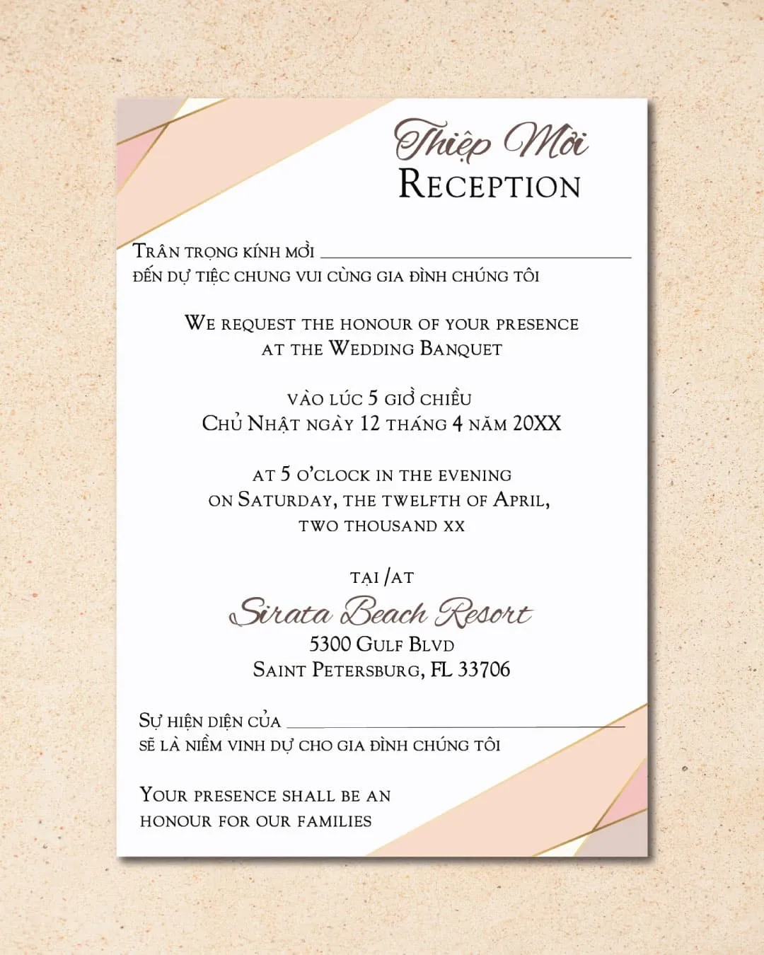 Pastel Colors Invitation Vellum Wrapped Vietnamese & English Wedding Invitation