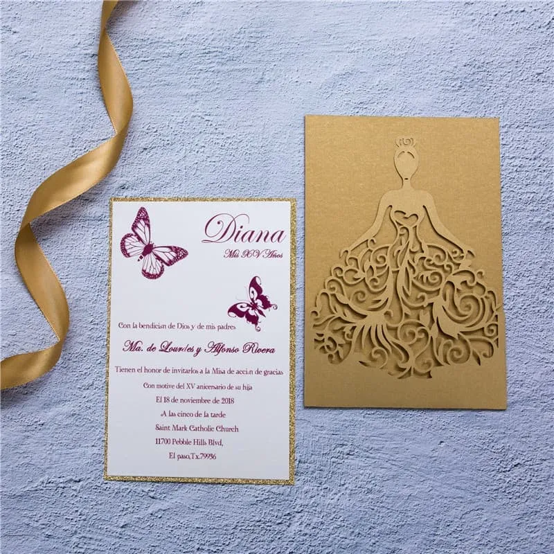 CL-PF-57 M-N Midnight Peacock Feather Pocket Laser Cut Wedding Invitation