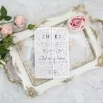 CL-SLIDER-57 M-N White Lotus with Ribbon Laser Cut Wedding Invitation