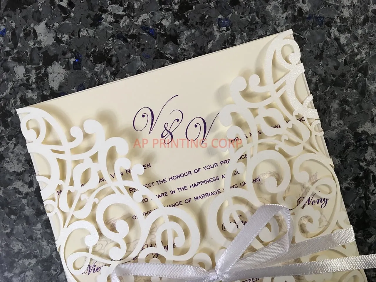 CL-WRAP-66 NMM White Leaves and Vines Laser Cut Wedding Invitation
