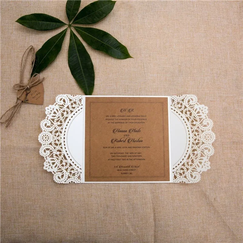 CL-WRAP-66 NMM White Leaves and Vines Laser Cut Wedding Invitation