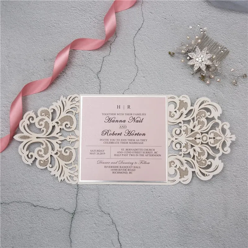 CL-WRAP-66 MPM White Table Setting Lace Laser Cut Wedding Invitation