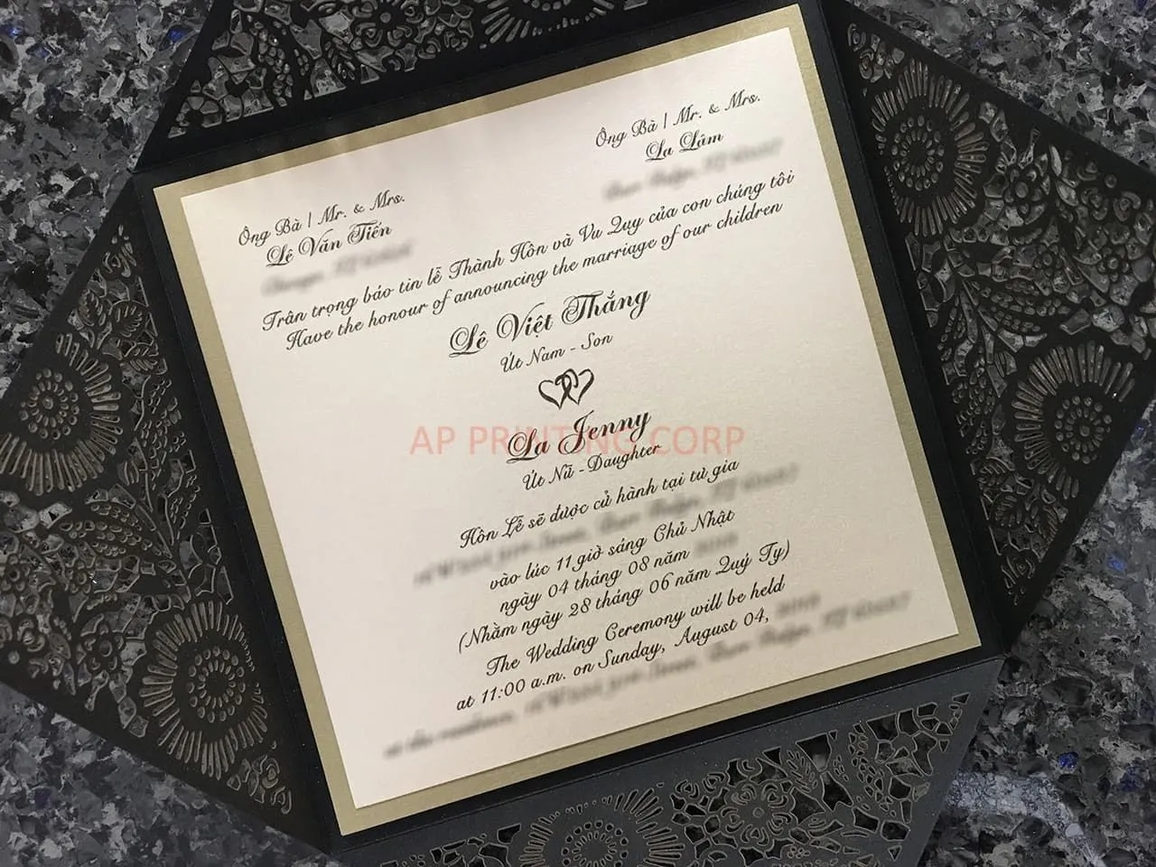 Blush Rose with Silver Glitter Laser Cut Wedding Invitation