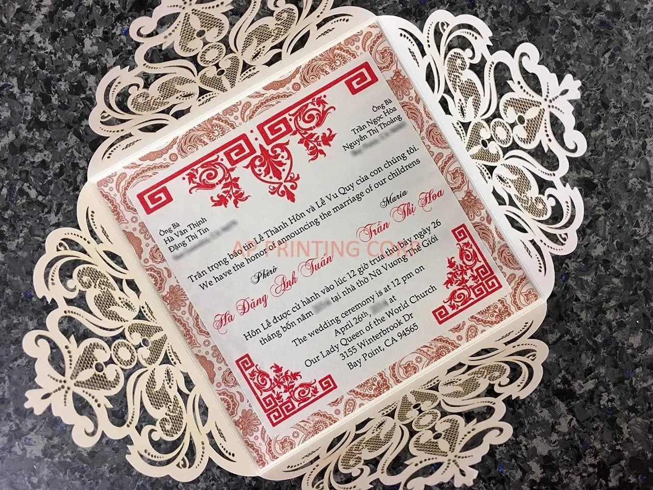 Bride and Groom under Tree Laser Cut Wedding Invitation