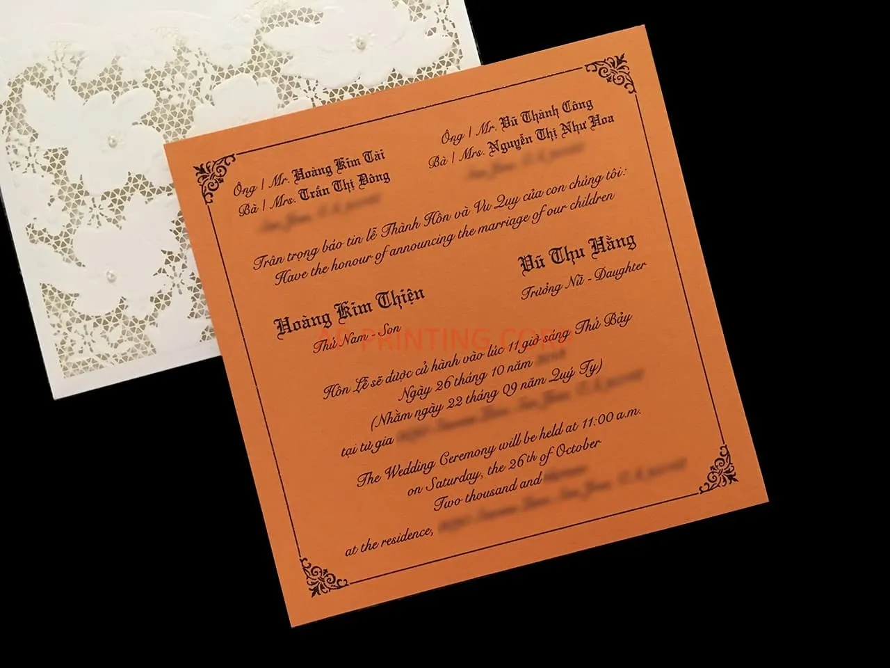 Burgundy and Gold Vine Laser Cut Wrap Wedding Invitation