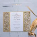 CL-SLIDER-57 N-M White Flowers, Lace Trims Laser Cut Wedding Invitation