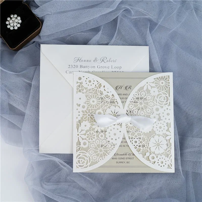 CL-SLIDER-58 M-M Red Peony Tall Slider Laser Cut Wedding Invitation