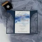 CL-WRAP-57 M-M Gold Flowers and Butterfly Wrap Laser Cut Wedding Invitation