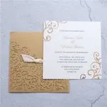 CL-WRAP-57 M-N White Flourish Wrap with Ribbon Laser Cut Wedding Invitation