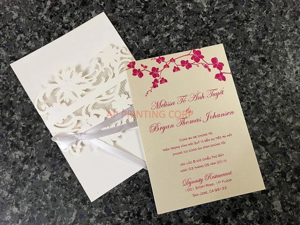 CL-WRAP-57 M-N White Flourish Wrap with Ribbon Laser Cut Wedding Invitation