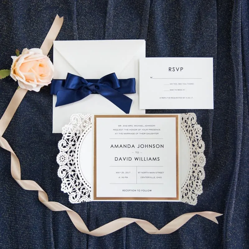 CL-WRAP-66 M-N White Brush Leaves Wrap Laser Cut Wedding Invitation