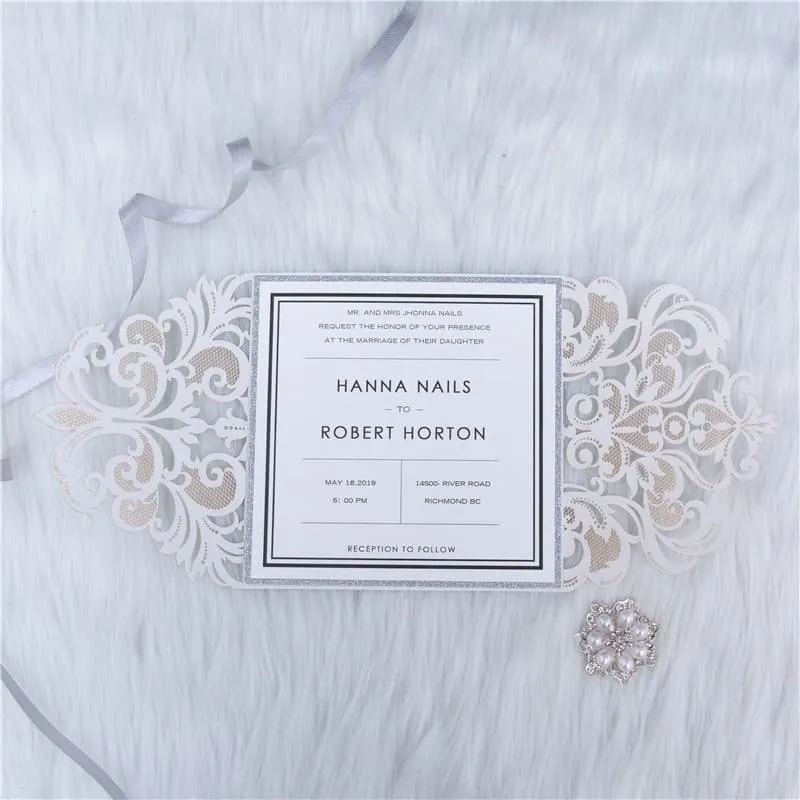 CL-WRAP-66 N-M Ecru Hearts and Cog Circles Laser Cut Wedding Invitation