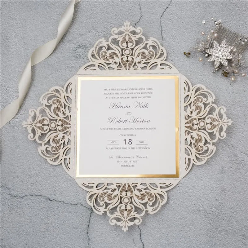 Navy Floral Wrap Laser Cut Wedding Invitation